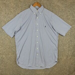 Ralph Lauren Mens Large Tall Performance Blue Plaid Button Down Shirt Nylon